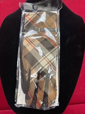 Plaid Tan Brown Winter Gloves with Bow Accent